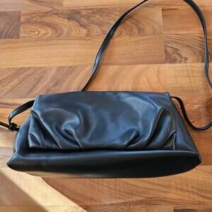 Black Faux Leather Shoulder Bag with Adjustable Strap - broken strap